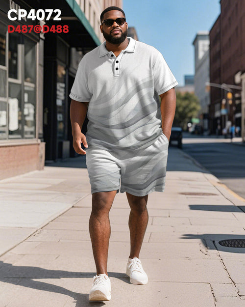 Big & Tall Gray Gradient Graphic Polo Shorts Set for big men view 2
