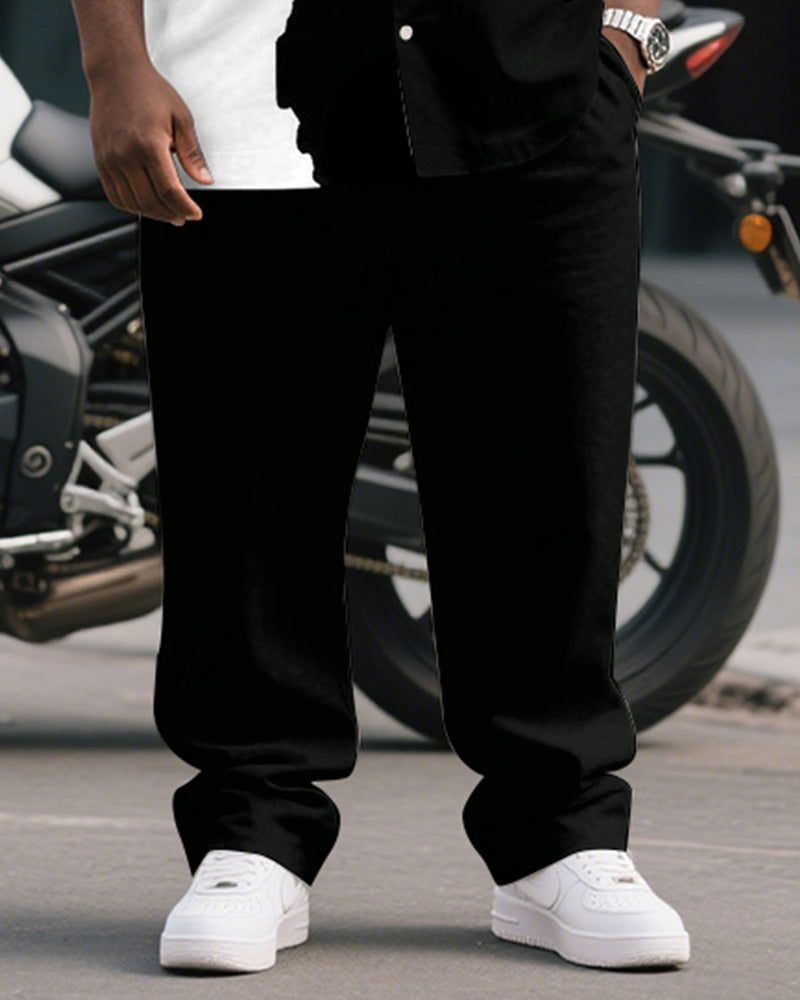 Big & Tall Black White Colorblock T-Shirt Pants Set for big men view 3