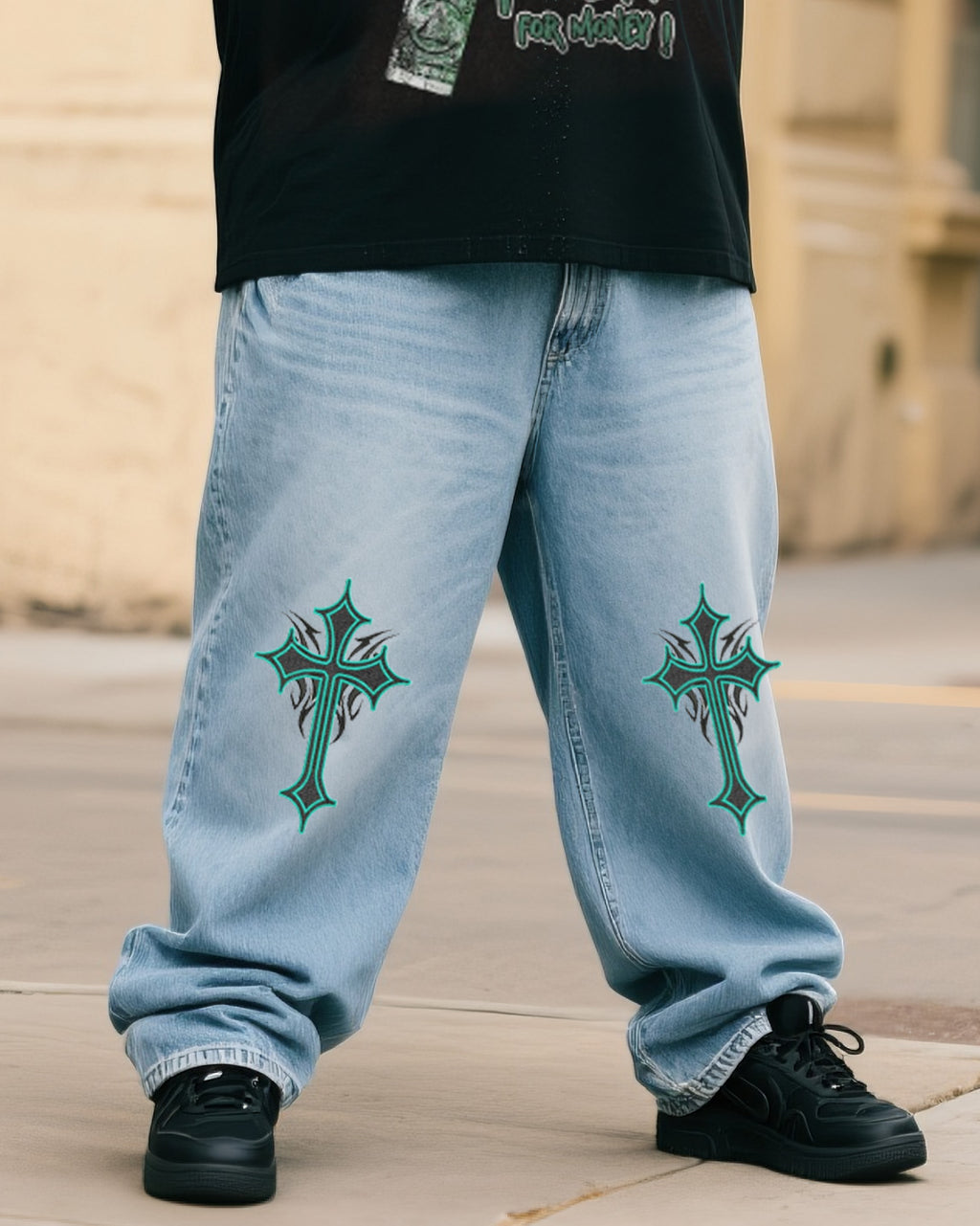 Big & Tall Denim T-Shirt Pants Set for big men view 3