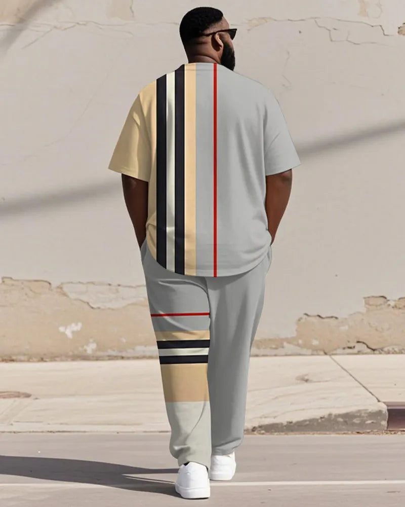 Big & Tall Khaki Gray Colorblock T-Shirt Pants Set for big men view 4