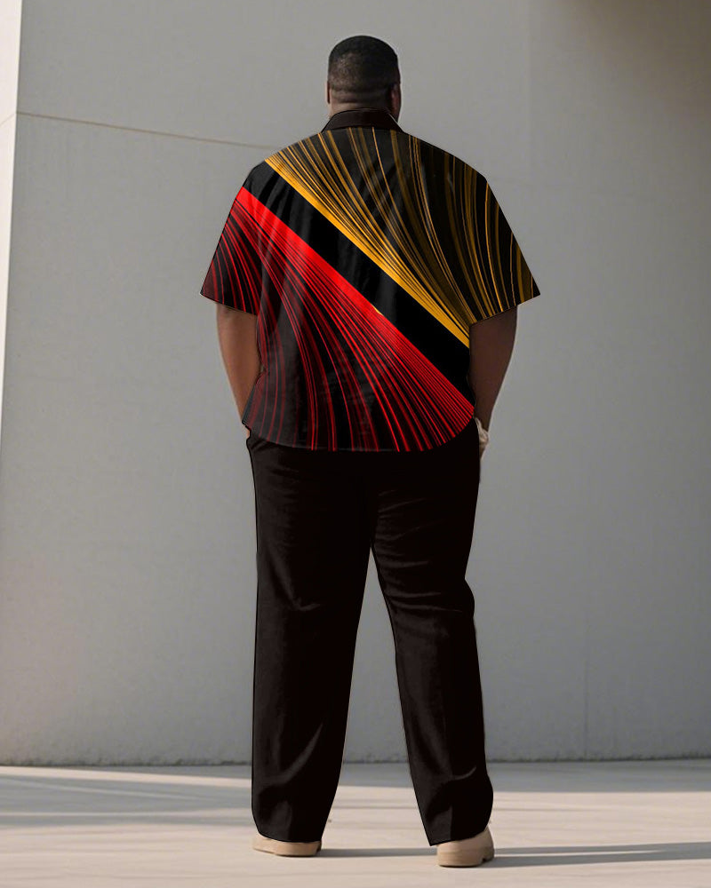 Big & Tall Red Yellow Colorblock T-Shirt Pants Set for big men view 4