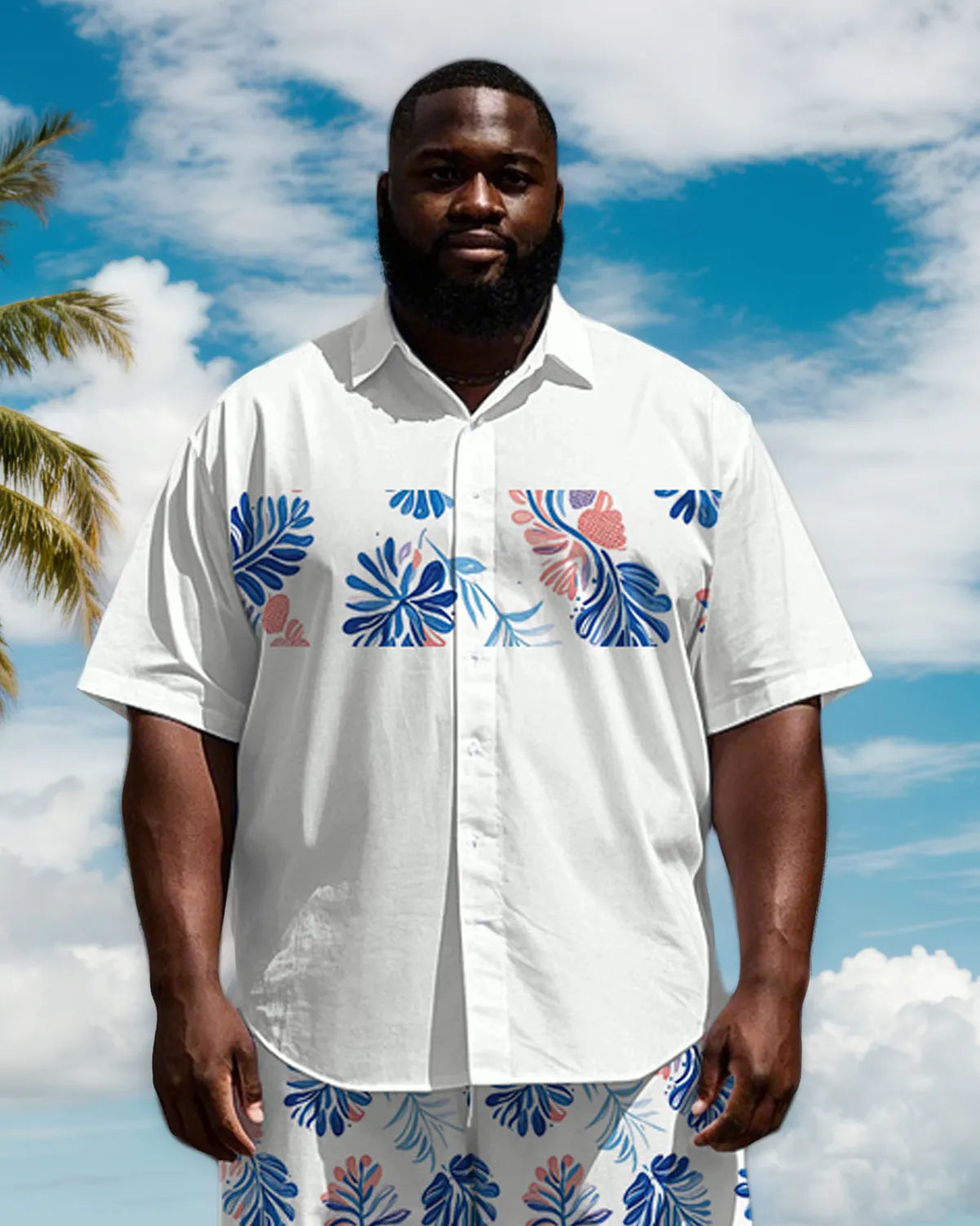 Big & Tall Colorblock Striped T-Shirt Shorts Set for big men view 2