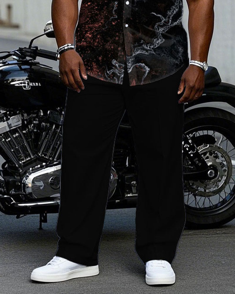 Big & Tall Black Business Casual T-Shirt Pants Set for big men view 3