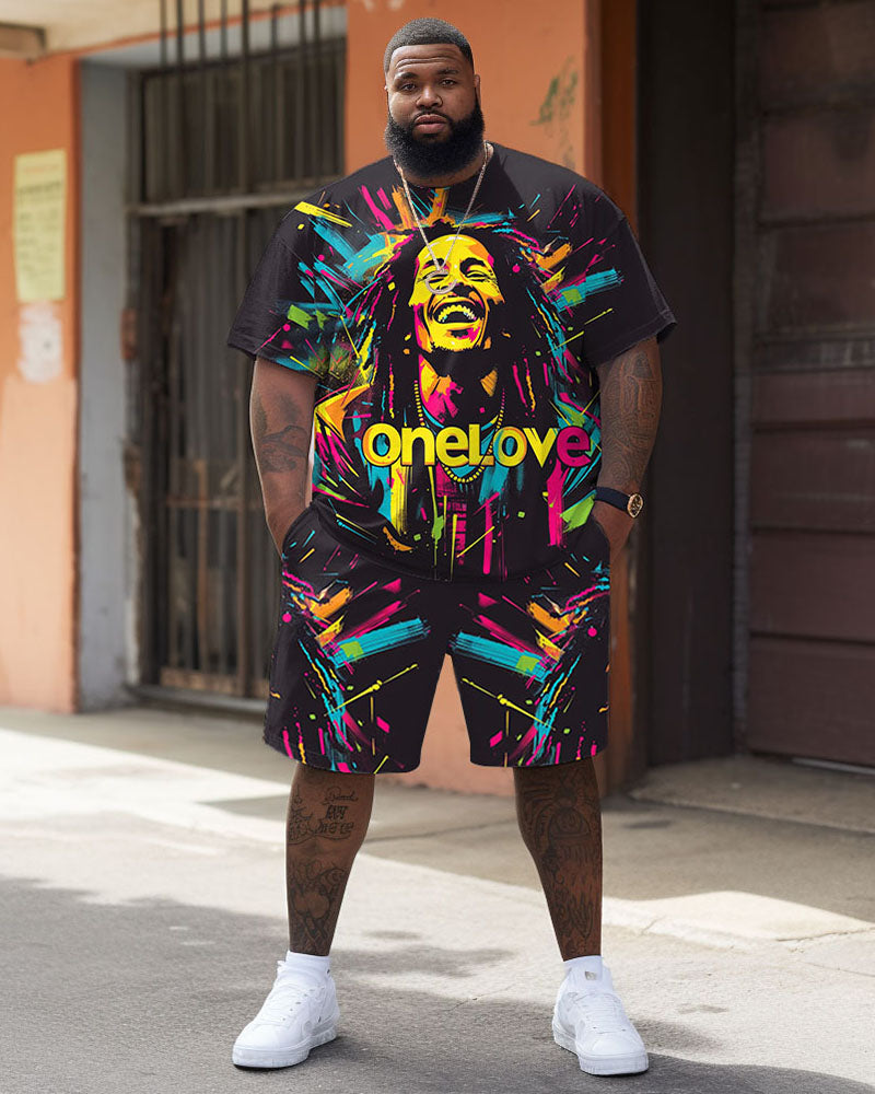 Big & Tall Graphic Streetwear T-Shirt Shorts Set for big men view 1