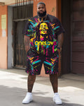 Big & Tall Graphic Streetwear T-Shirt Shorts Set for big men view 1