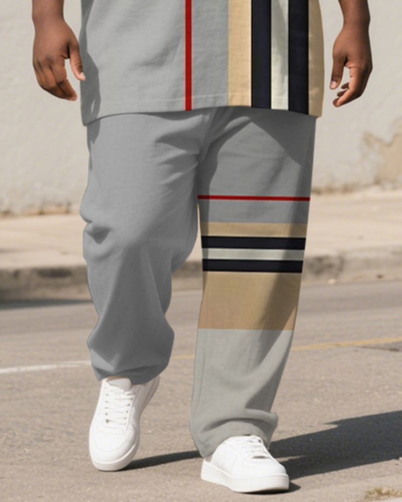 Big & Tall Khaki Gray Colorblock T-Shirt Pants Set for big men view 3