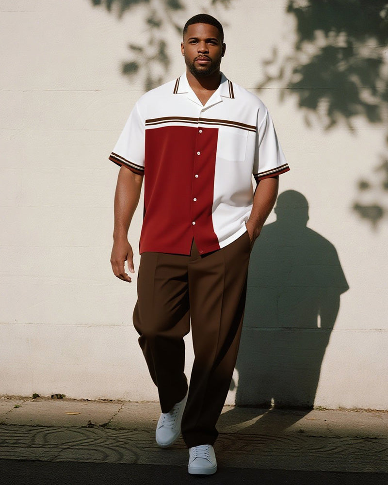 Big & Tall Brown Red Striped T-Shirt Pants Set for big men view 1