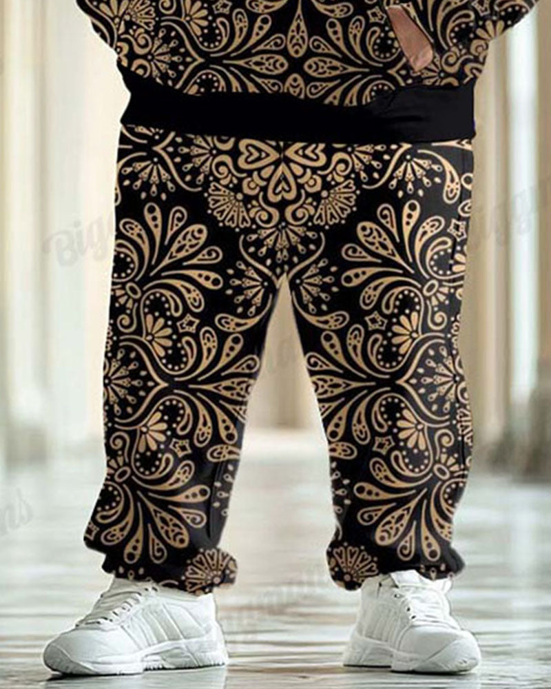 Big & Tall Khaki Streetwear Hoodie Sweatpants Set for big men view 3
