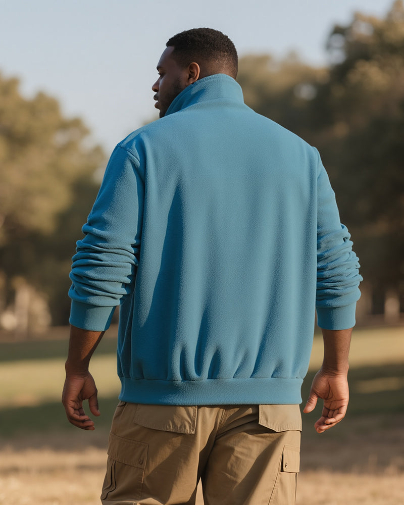 Big & Tall Blue Solid Color Polo Shirt for big men view 3