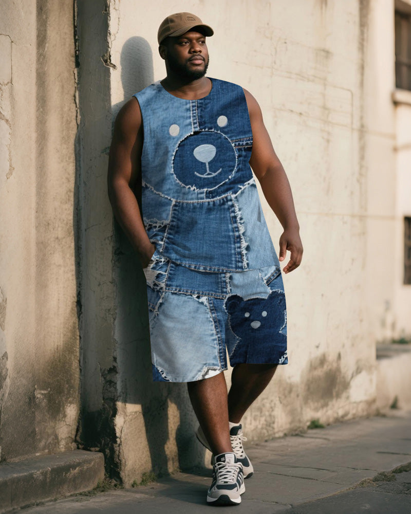 Big & Tall Blue Denim Graphic Two-piece Set for big men view 1