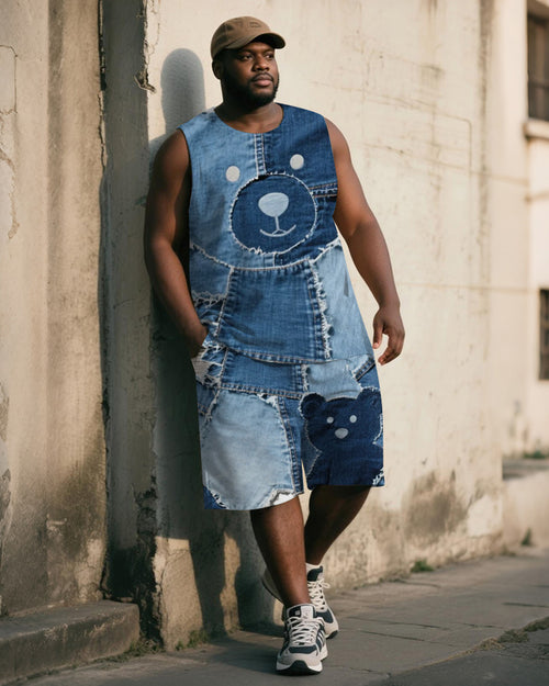 Big & Tall Blue Denim Graphic Two-piece Set for big men view 1