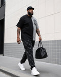 Big & Tall Black White Colorblock Two-piece Set for big men view 1
