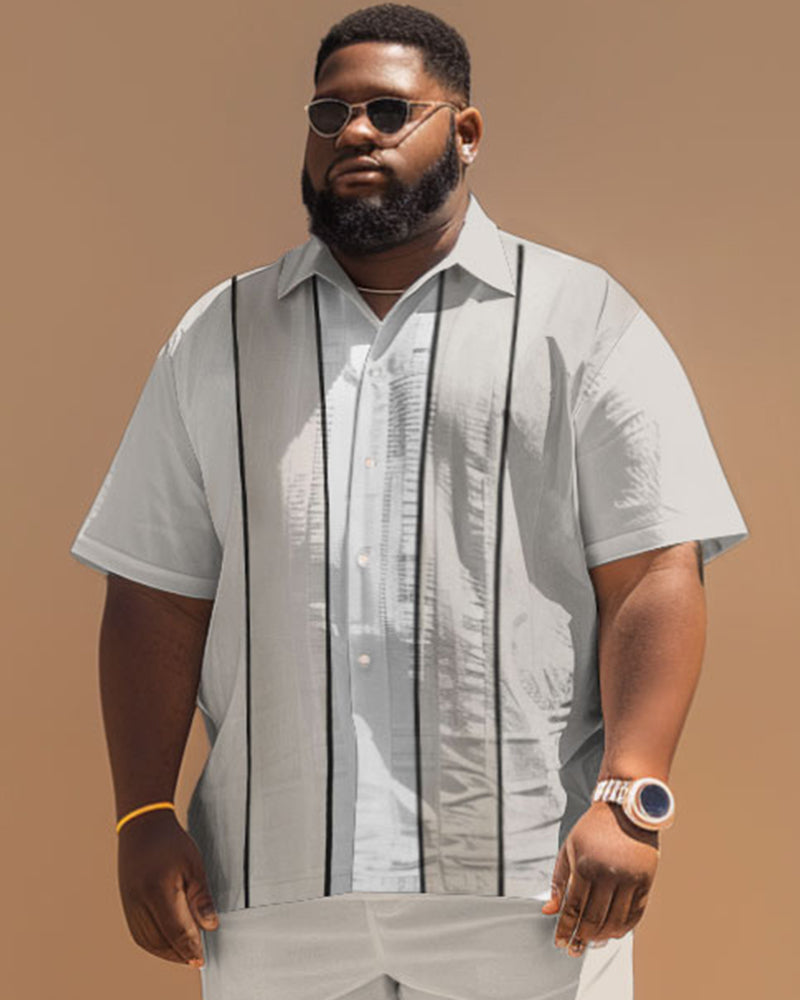 Big & Tall Hawaiian Striped Short Sleeve Shirt for big men view 5