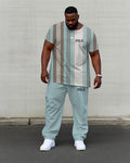 Big & Tall Blue Striped T-Shirt Pants Set for big men view 1