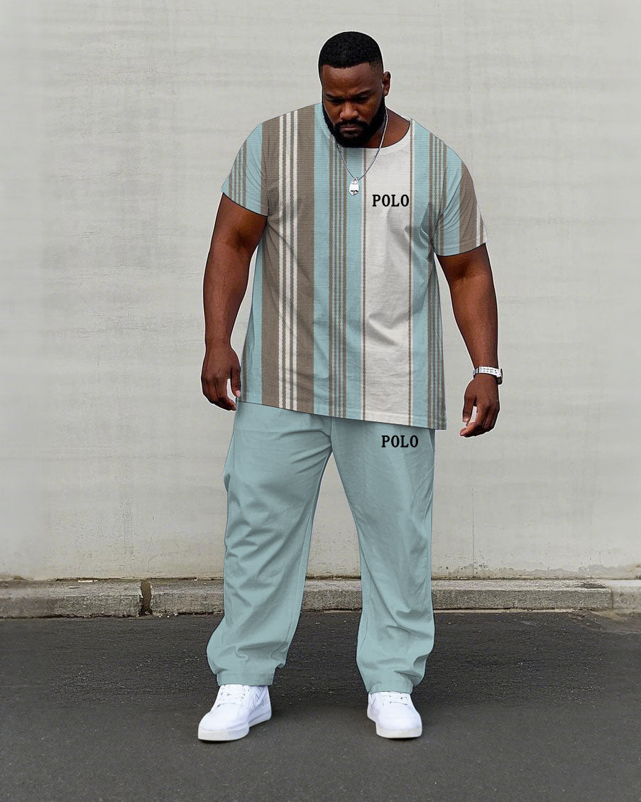 Big & Tall Blue Striped T-Shirt Pants Set for big men view 1