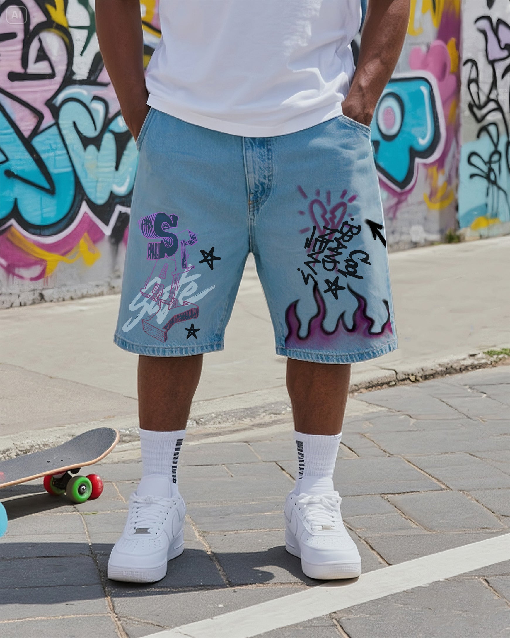 Big & Tall Denim Graffiti Streetwear Jeans for big men