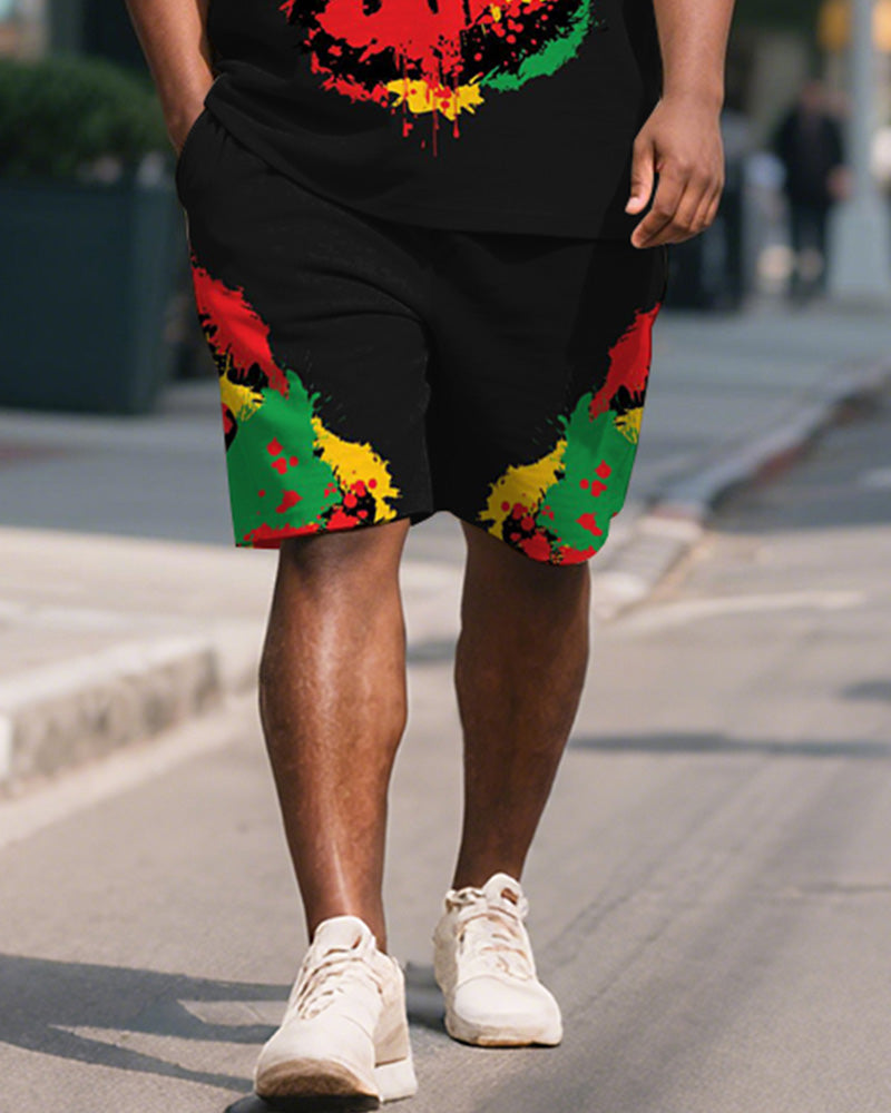 Big & Tall Juneteenth Graphic T-Shirt Shorts Set for big men view 3