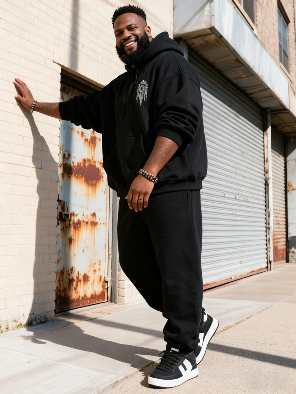Big & Tall Black Graphic Hoodie Sweatpants Set for big men view 6