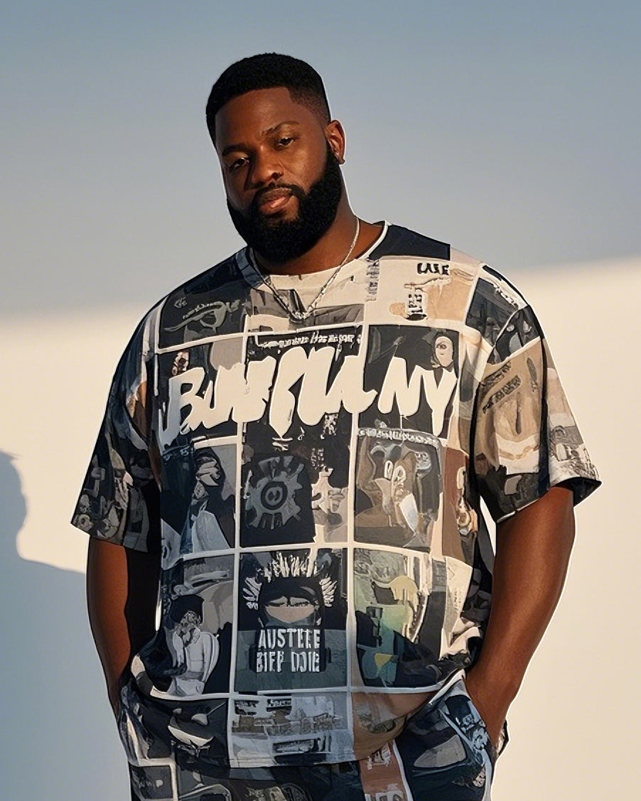 Big & Tall Graphic Streetwear T-Shirt Shorts Set for big men view 2