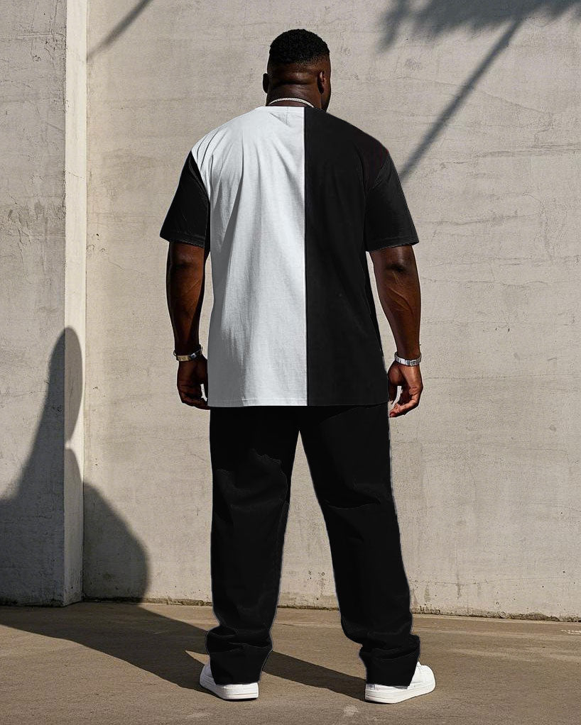 Big & Tall Black White Streetwear T-Shirt Pants Set for big men view 4