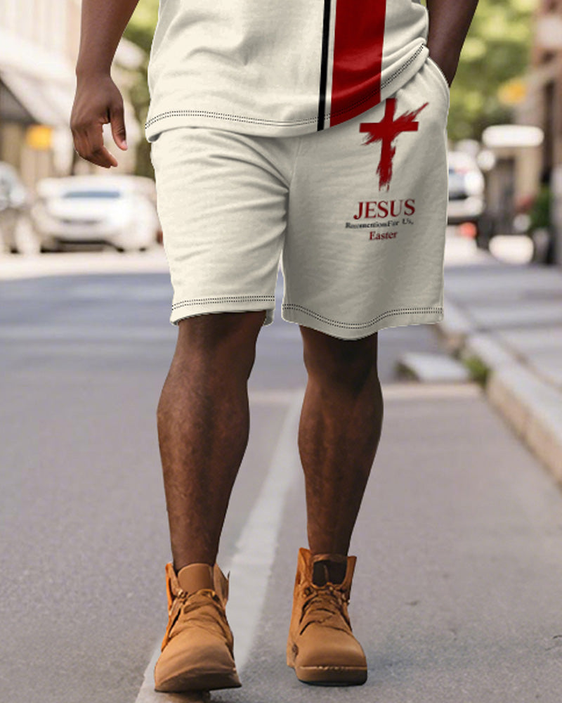 Big & Tall Colorblock Striped Graphic Polo Shorts Set for big men view 4