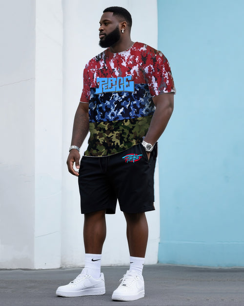 Big & Tall Camouflage Streetwear T-Shirt Shorts Set for big men view 1