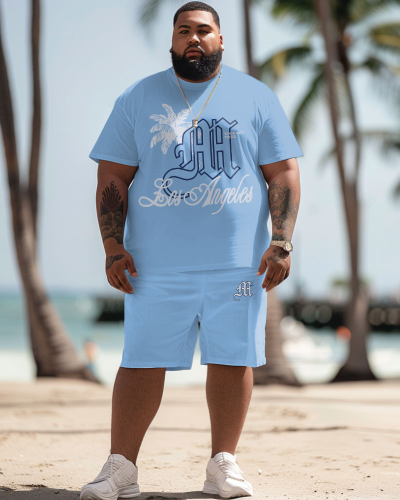 Big & Tall Hawaiian Graphic T-Shirt Shorts Set for big men view 2