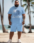 Big & Tall Hawaiian Graphic T-Shirt Shorts Set for big men view 2