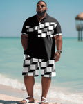 Big & Tall Plaid Graphic Polo Shorts Set for big men view 1