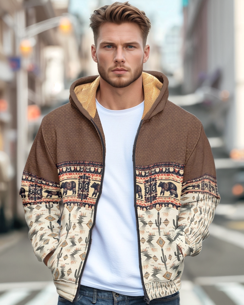 Big & Tall Western Geometric Graphic Hoodie for big men view 1