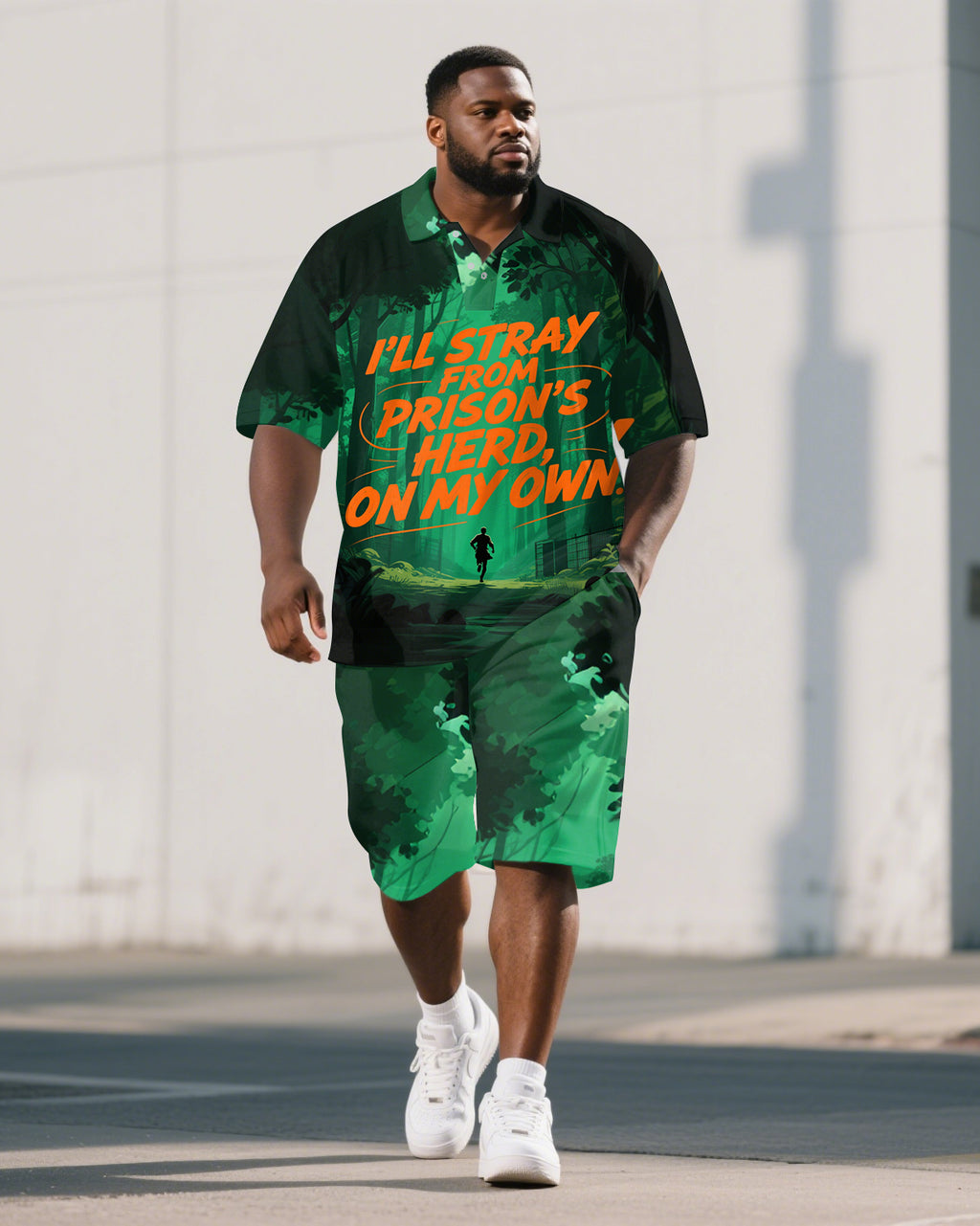 Big & Tall Graphic Graffiti Polo Shorts Set for big men view 1