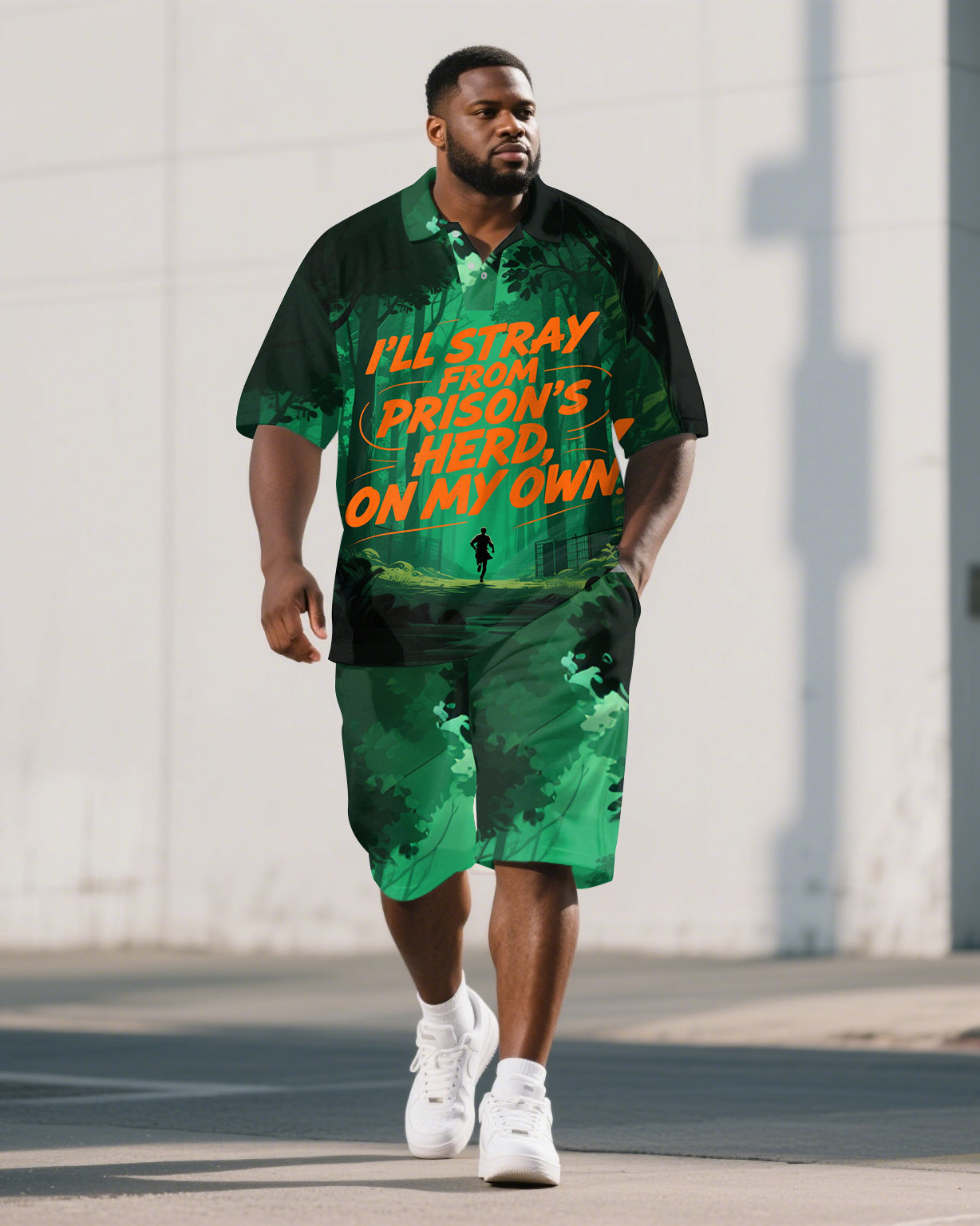 Big & Tall Graphic Graffiti Polo Shorts Set for big men view 1