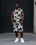 Big & Tall Black Hawaiian Two-piece Set for big men view 1