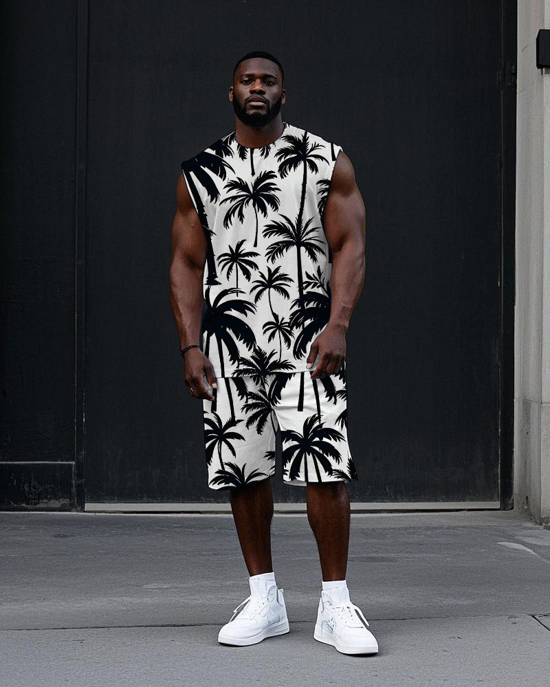 Big & Tall Black Hawaiian Two-piece Set for big men view 1