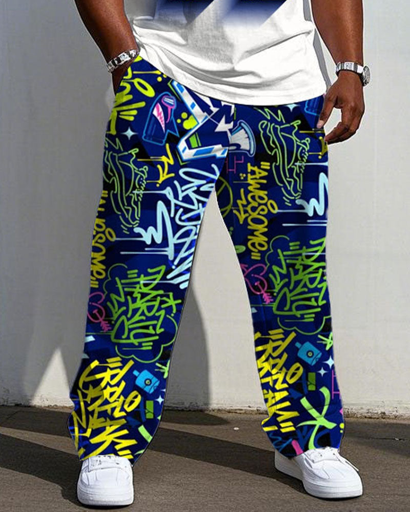 Big & Tall Gradient Graffiti T-Shirt Pants Set for big men view 3