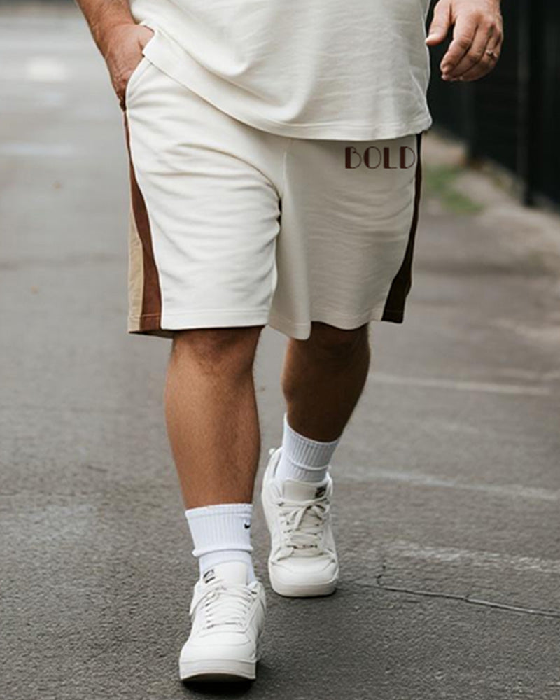 Big & Tall White Khaki Graphic T-Shirt Shorts Set for big men view 3