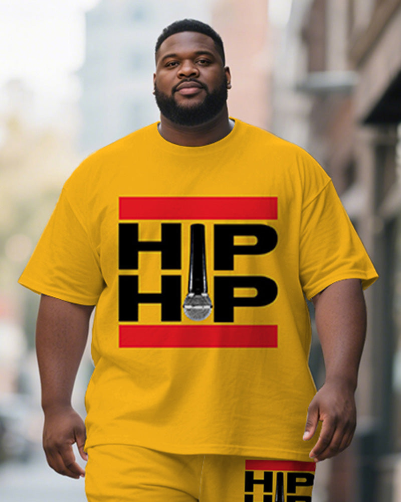 Big & Tall Yellow Graphic T-Shirt Shorts Set for big men view 2