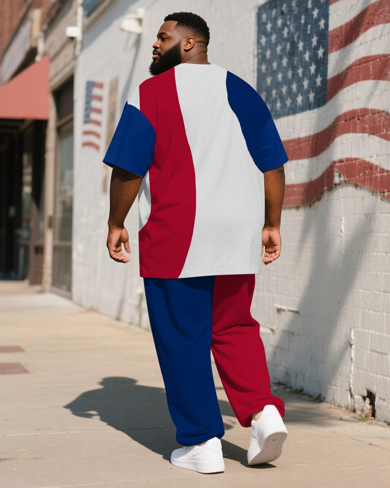 Big & Tall Blue Red Colorblock T-Shirt Pants Set for big men view 4