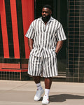 Big & Tall Colorblock Striped T-Shirt Shorts Set for big men view 1