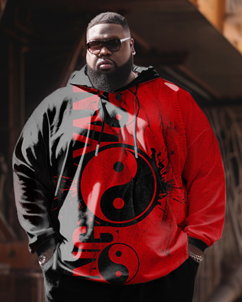 Big & Tall Black Red Colorblock Hoodie Pants Set for men view 2