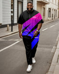 Big & Tall Blue Pink Colorblock T-Shirt Pants Set for big men view 1