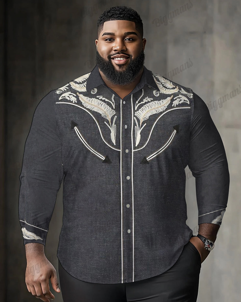 Big & Tall Black Red Western Long Sleeve Shirt for big men view 1