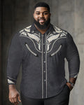 Big & Tall Black Red Western Long Sleeve Shirt for big men view 1