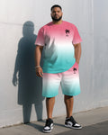 Big & Tall White Blue Athletic T-Shirt Shorts Set for big men view 1