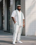 Big & Tall Geometric Striped T-Shirt Pants Set for big men view 1