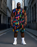 Big & Tall Geometric T-Shirt Shorts Set for big men view 1