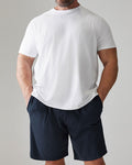 Big & Tall White Blue Solid Color T-Shirt Shorts Set for big men view 1