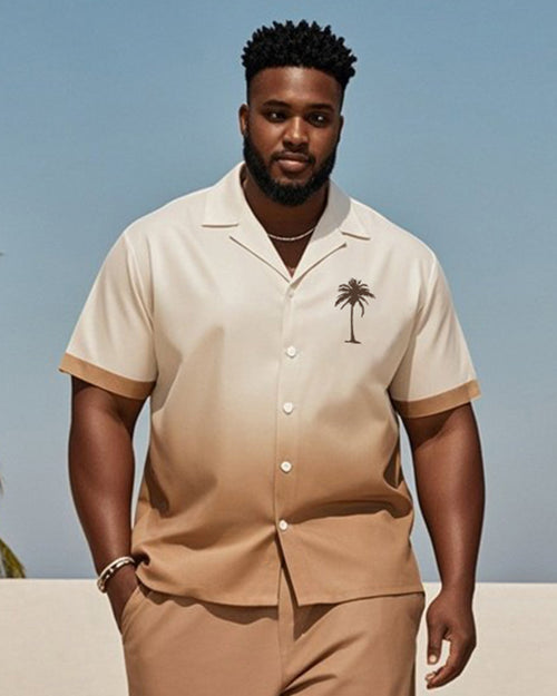 Big & Tall Brown Hawaiian Gradient T-Shirt Shorts Set for big men view 2