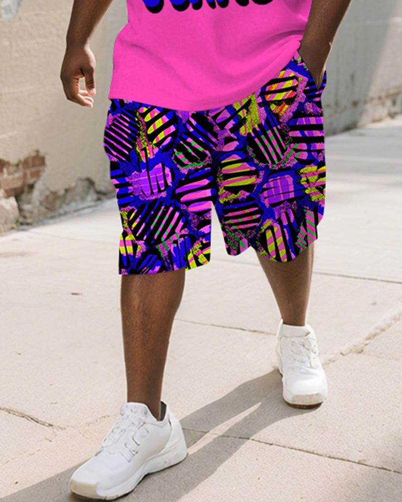 Big & Tall Pink Graphic Graffiti T-Shirt Shorts Set for big men view 3