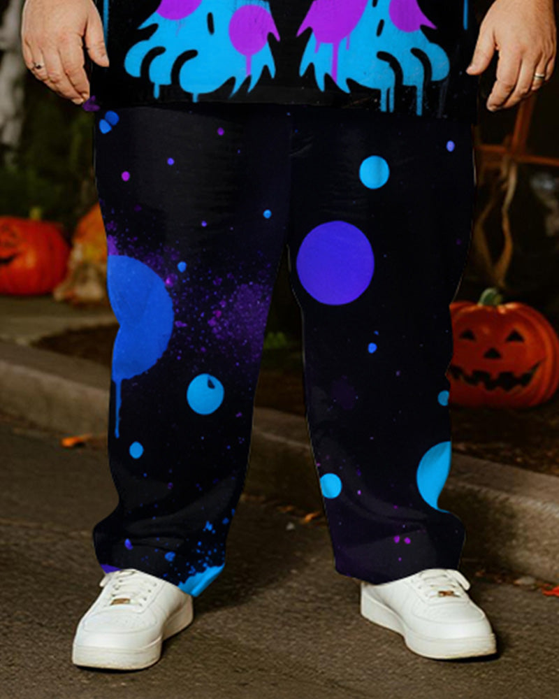 Big & Tall Blue Graffiti Polo Pants Set for big men view 3